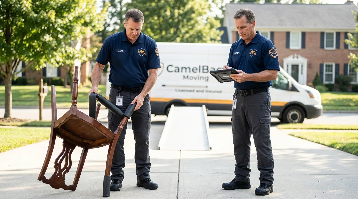 Movers inspecting furniture for damage prevention before loading in Richmond, KY
