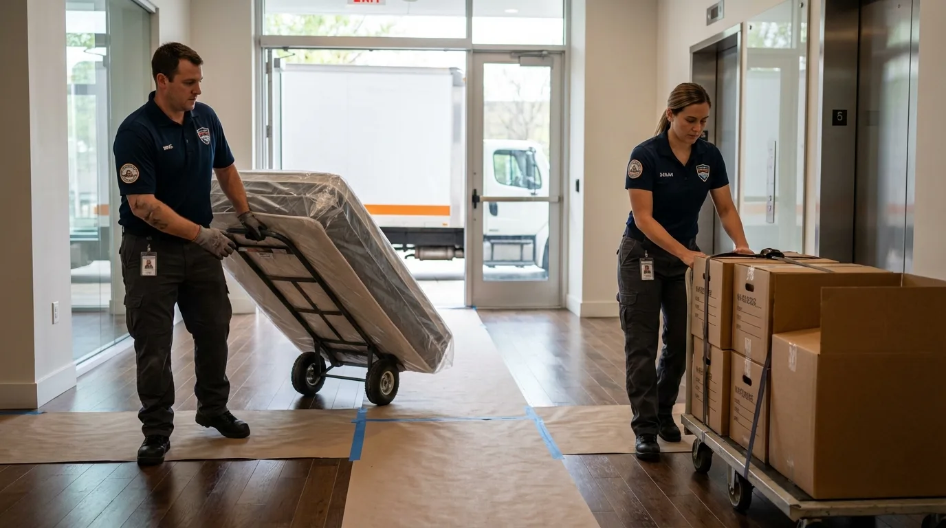 Professional apartment movers loading elevator in Richmond, KY